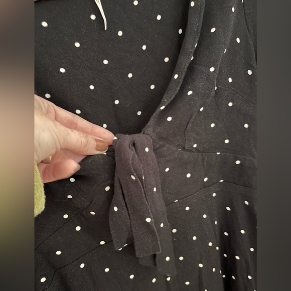 Free People Polka Dot Mini Dress Size 2 Black Tie Neck - Picture 6 of 10